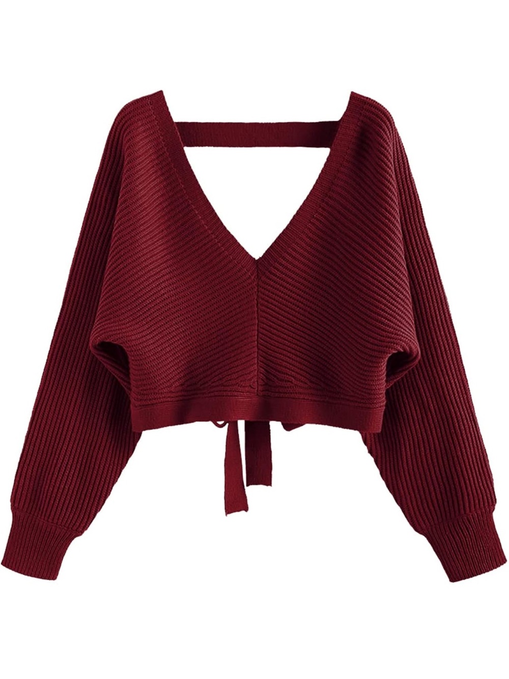 V Neck Cropped Sweater Ribbed Knit Pullover Tops Sexy Drop Shoulde